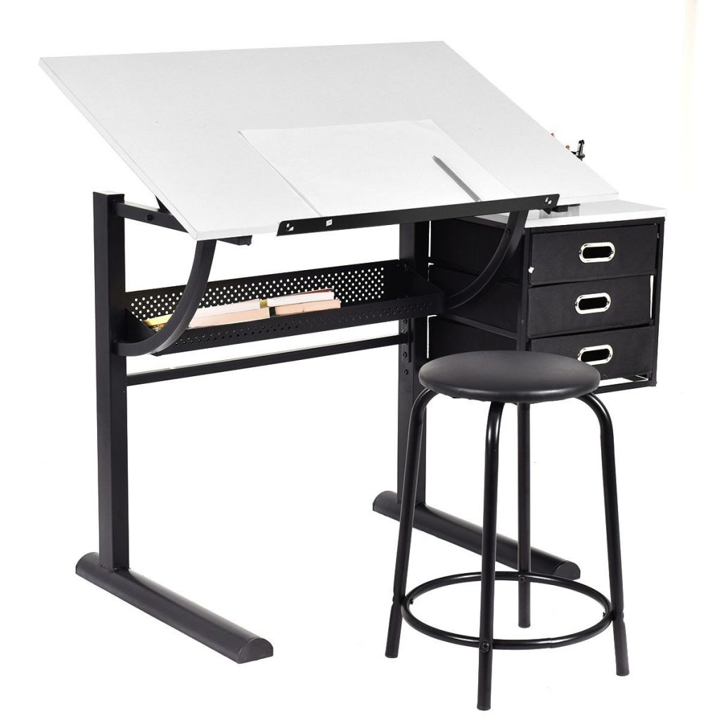 Adjustable Drafting Table with Stool